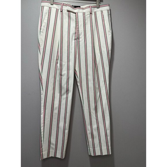 Asos Ivory Pink & Green AKA Inspired Striped Stretch Crop Pants Size 34" W 30" L - Picture 1 of 5